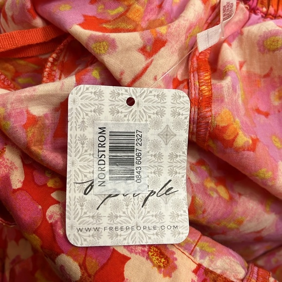 NWT Free People Amy Red Pink Floral Puff Sleeve Open Back Romper Jumpsuit - Picture 13 of 15